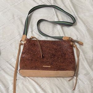 Consuela Floral Embossed Brown Crossbody Bag